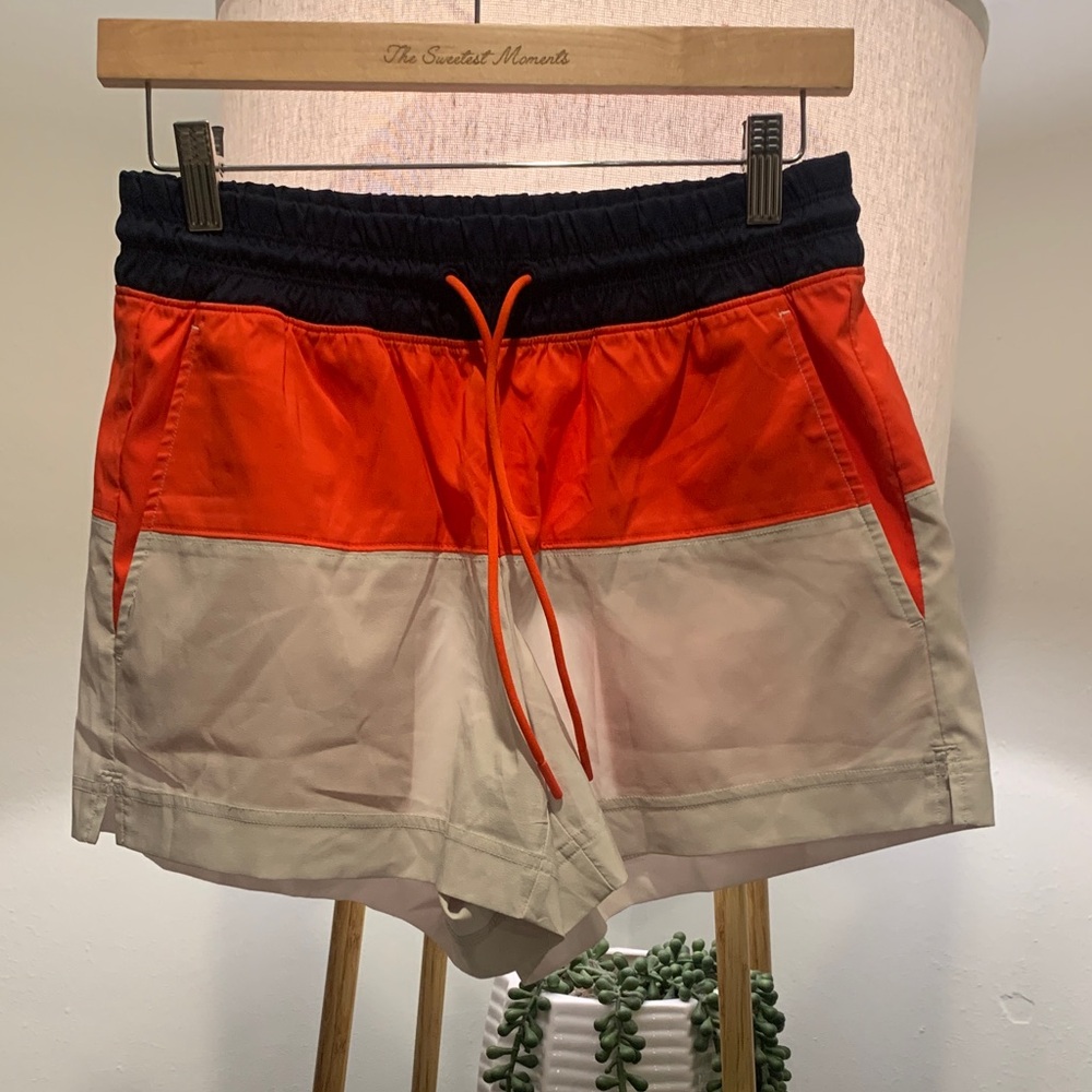 Athleta Women's Colorblock Shorts - Black, Orange, and Tan